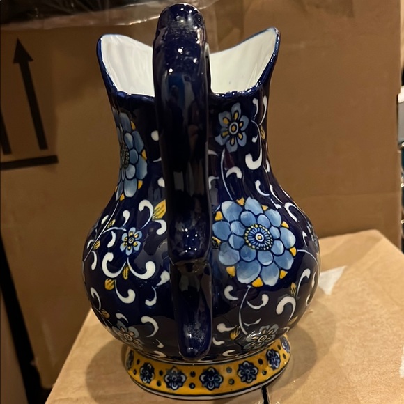 Floral Blue Ceramic Pitcher - Picture 2 of 4